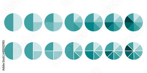 Green pie sector circles. Business design. Set of round percentage charts. Vector illustration. Stock image. EPS 10.