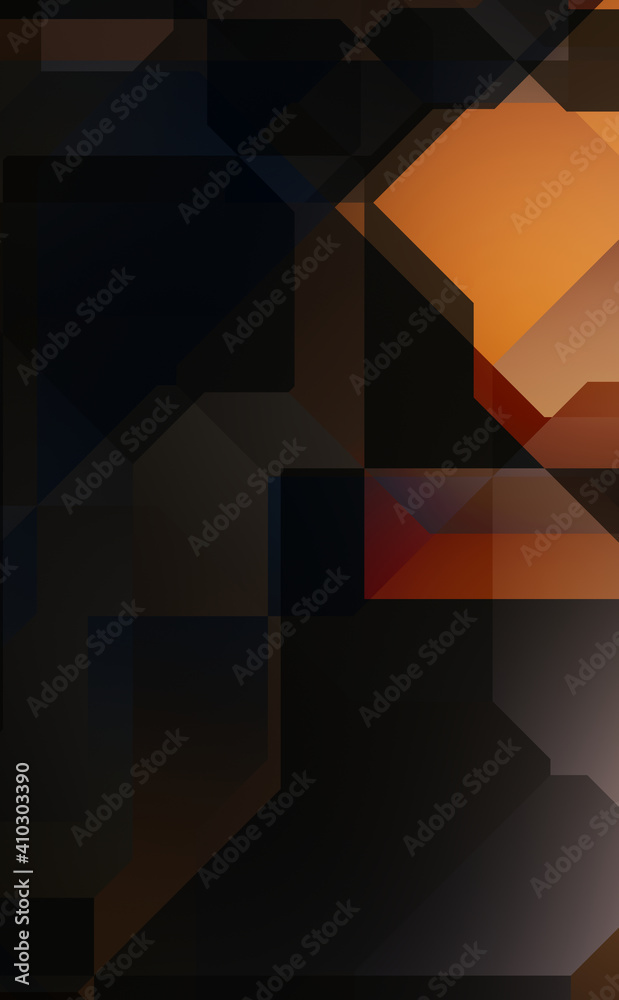 Obraz premium Layers of colorful and vibrant geometrical shapes. Digital illustration of a tech layout. Futuristic design template.