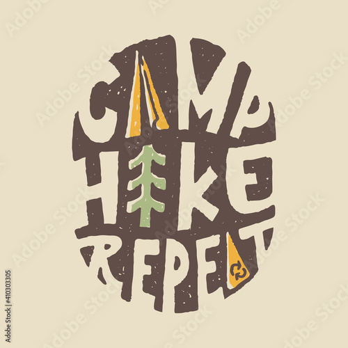 Camping nature adventure wild line badge patch pin graphic illustration vector art t-shirt design