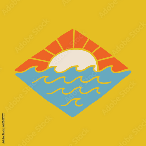 Beach nature summer wild line badge patch pin graphic illustration vector art t-shirt design