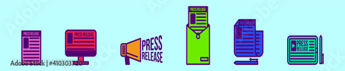 set of press release cartoon icon design template with various models. vector illustration isolated on blue background