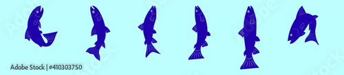 set of rainbow trout cartoon icon design template with various models. vector illustration isolated on blue background