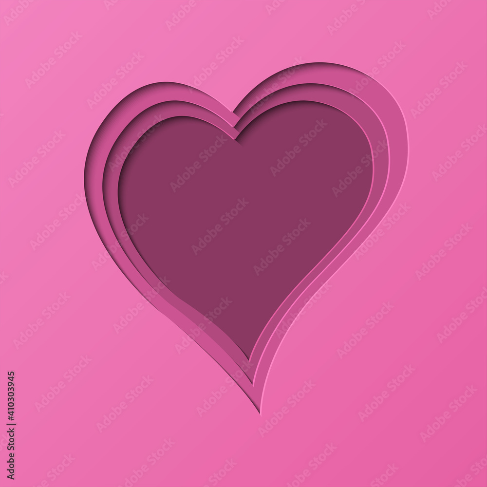 Heart Vector Pink Background. Paper Cut Out style