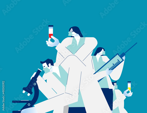 Doctor team medical health care professionals fighting with virus pandemic. Researching and developing antivirus