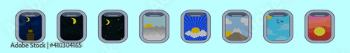 set of plane window cartoon icon design template with various models. vector illustration isolated on blue background