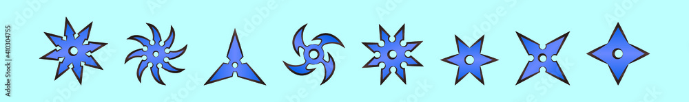 set of ninja throwing star cartoon icon design template with various models. vector illustration isolated on blue background