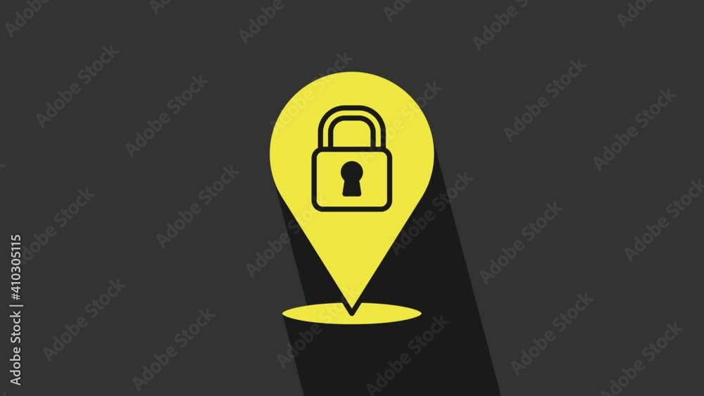 Yellow Location lock icon isolated on grey background. The concept of the house turnkey. 4K Video motion graphic animation Yellow Location lock icon isolated on grey background. The concept of the house turnkey. 4K Video motion graphic animation