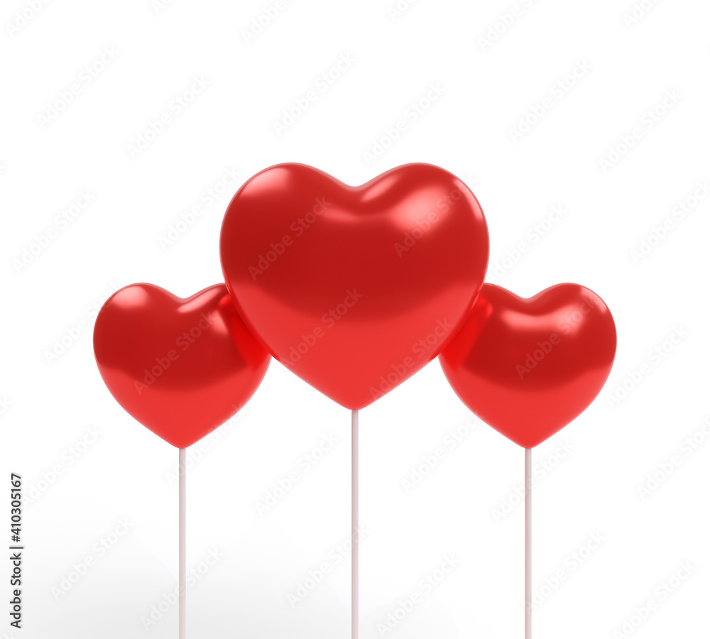Three red heart isolated on a white background. 3d illustration.