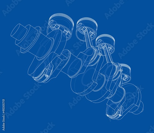 Engine crankshaft with pistons outline. Vector