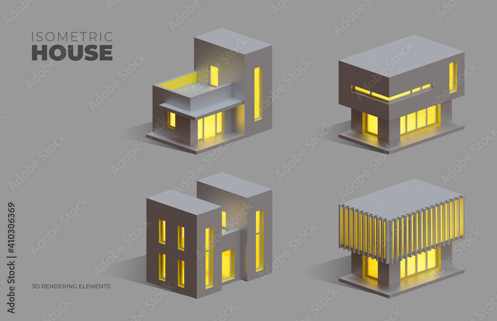 Fototapeta premium Isometric 3D Rendering Elements of Houses