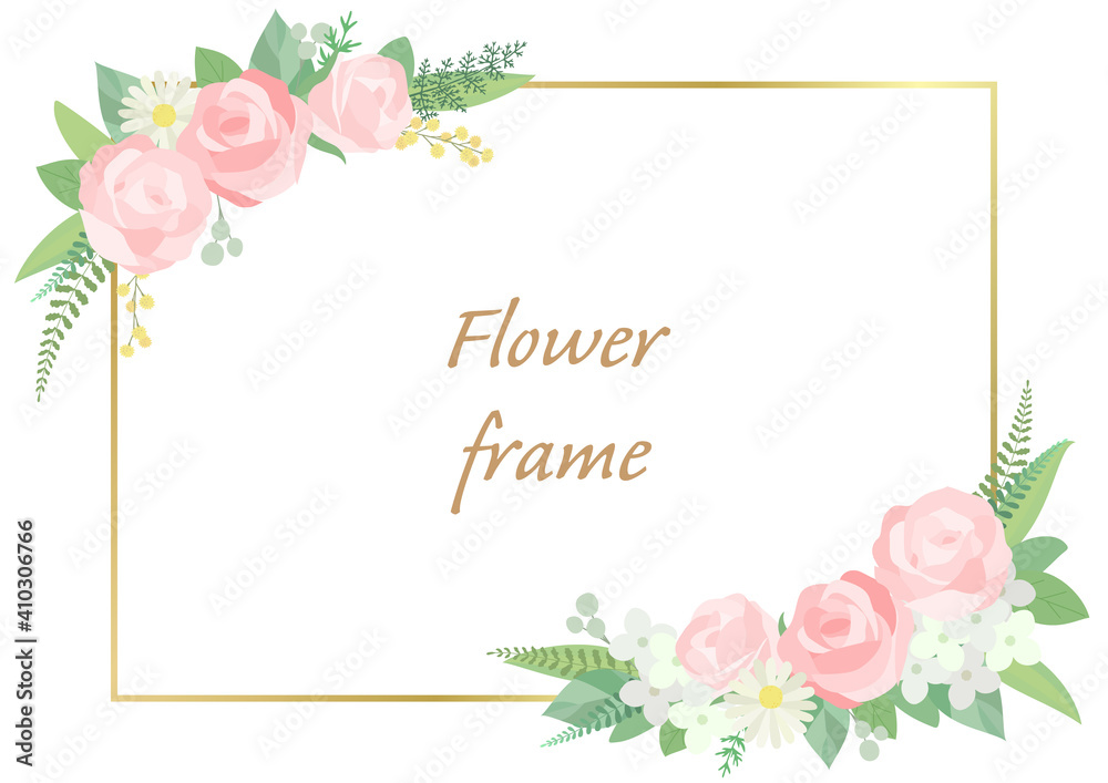 Rose frame illustration. Invitation or greeting card templates (white background, vector, cut out)