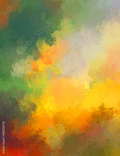 2D illustration of colorful brush strokes. Decorative texture painting. Vibrant paint pattern backdrop.