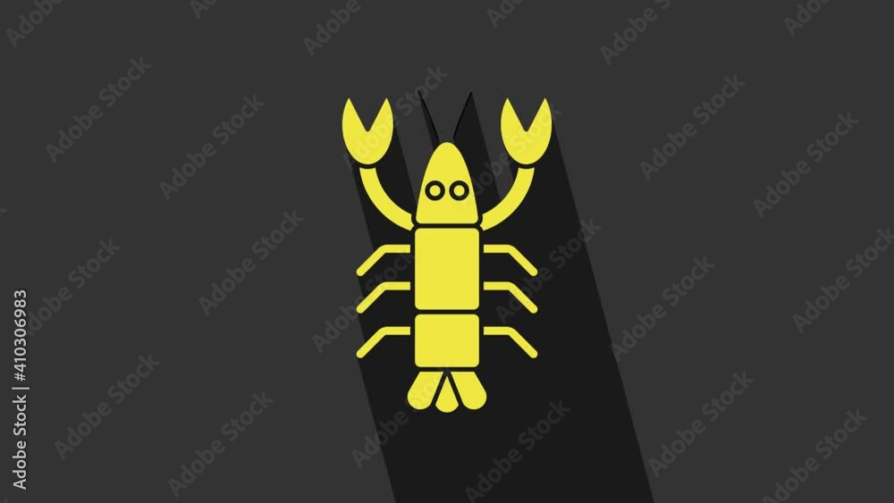 Yellow Lobster icon isolated on grey background. 4K Video motion graphic animation