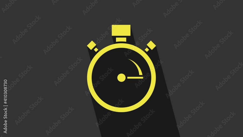 Yellow Stopwatch icon isolated on grey background. Time timer sign. Chronometer sign. 4K Video motion graphic animation Yellow Stopwatch icon isolated on grey background. Time timer sign. Chronometer sign. 4K Video motion graphic animation