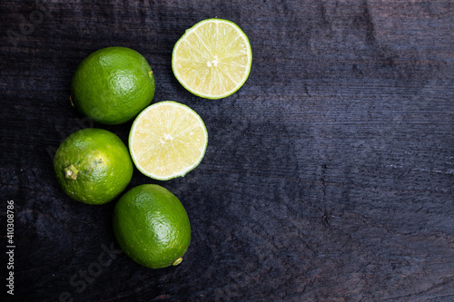 Lime on the black table with copy space