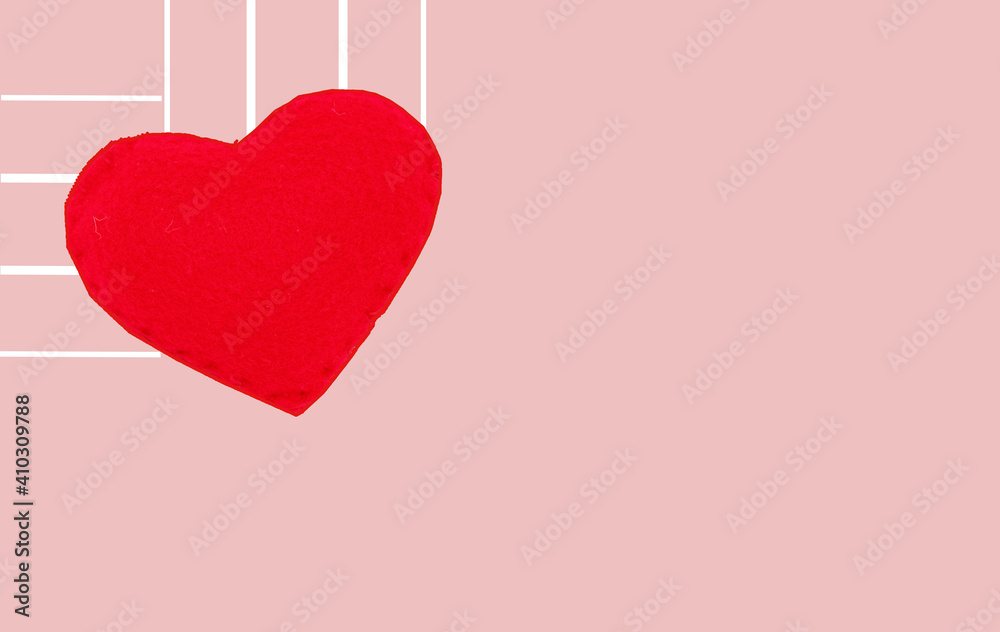 Valentine background with white heart and word love you , red background for design work or card valentine