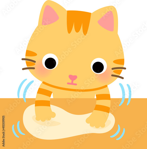 パン生地をこねる猫