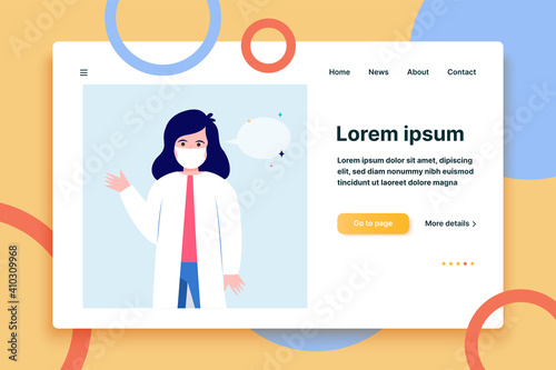 Female doctor and empty speech bubble. Mask, nurse, recommendation flat vector illustration. Communication and message concept for banner, website design or landing web page
