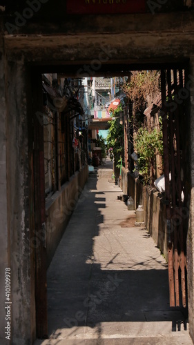 Narrow alley of a traditional Chinese community in Bangkok  Thailand