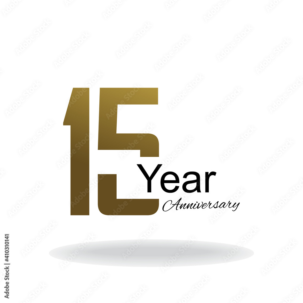 15 Year Anniversary Vector Template Design Illustration Gold Elegant White Background