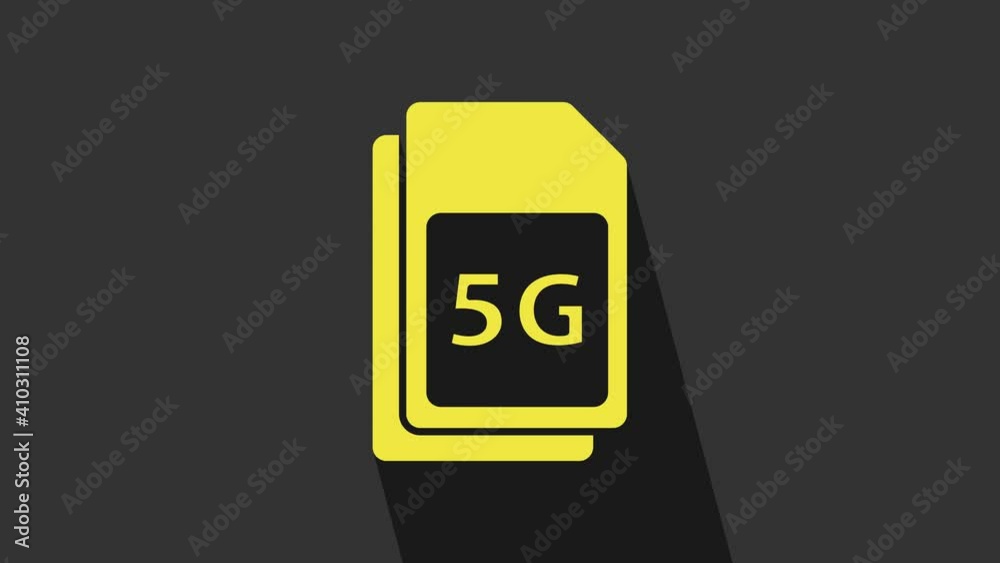 Yellow 5G Sim Card icon isolated on grey background. Mobile and wireless communication technologies. Network chip electronic connection. 4K Video motion graphic animation Yellow 5G Sim Card icon isolated on grey background. Mobile and wireless communication technologies. Network chip electronic connection. 4K Video motion graphic animation