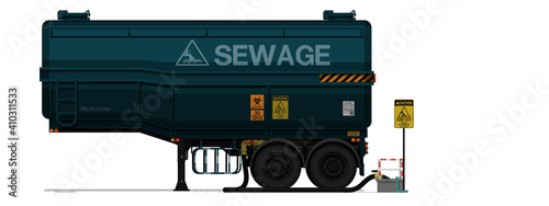 Isolated sewage semi trailer with pond on white background
