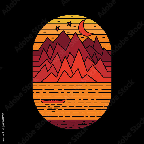 Camping nature adventure wild line badge patch pin graphic illustration vector art t-shirt design
