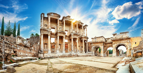 Panorama of the Library of Celsus in Ephesus in the afternoon