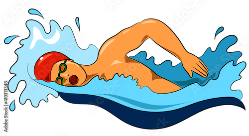 young olympic athlete swims in the water