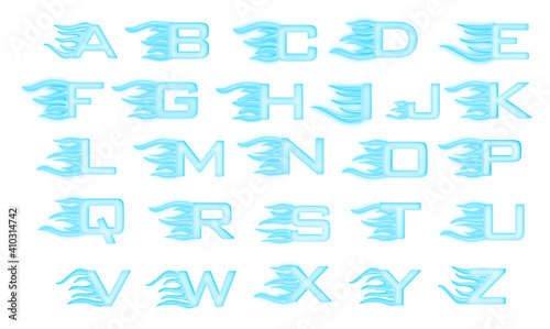 Attractive vector set of ice freeze pattern design alphabet in light blue