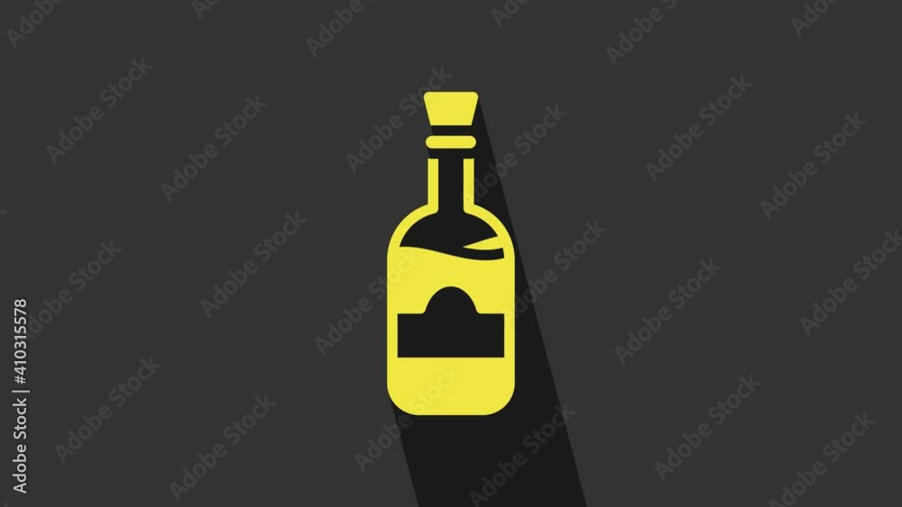 Yellow Bottles of wine icon isolated on grey background. 4K Video motion graphic animation Yellow Bottles of wine icon isolated on grey background. 4K Video motion graphic animation
