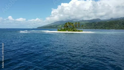 Drone flight over this beautiful deserted private motu in Tahiti, French-Polynesia. Perfect shot photo