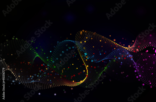 Creative design. Abstract geometric background mixing lines. Vector illustration of translucent circles on a background of multicolored rays. Poster template.