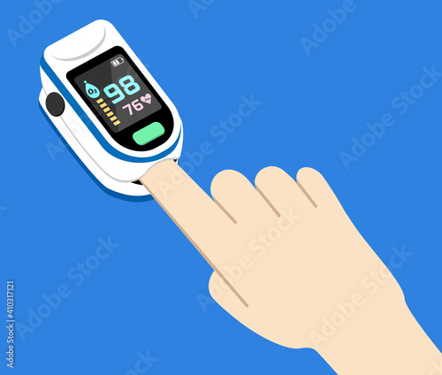 パルスオキシメーターで血中酸素濃度を計測している様子のベクターイラスト