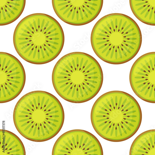 cute pattern with cartoon kiwi and kiwi slices on white background. can be used like pattern for kitchen textile