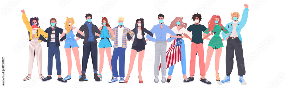 mix race people crowd in masks standing together labor day celebration coronavirus quarantine concept full length horizontal vector illustration mix race people crowd in masks standing together labor day celebration coronavirus quarantine concept full length horizontal vector illustration