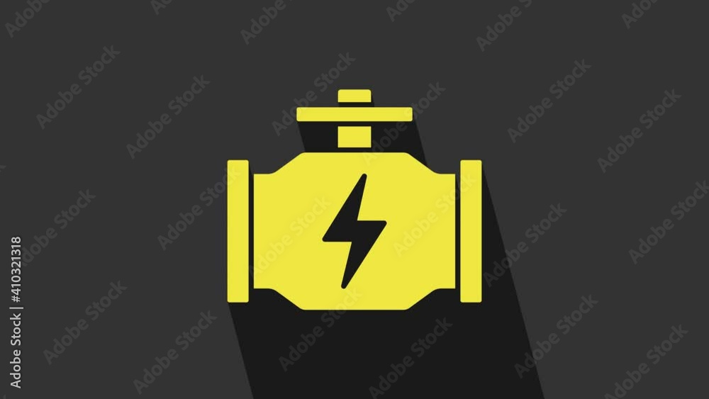 Yellow Check engine icon isolated on grey background. 4K Video motion graphic animation