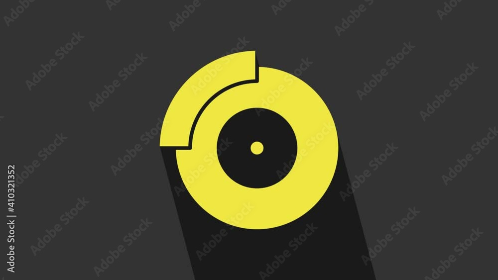Yellow Car brake disk with caliper icon isolated on grey background. 4K Video motion graphic animation Yellow Car brake disk with caliper icon isolated on grey background. 4K Video motion graphic animation