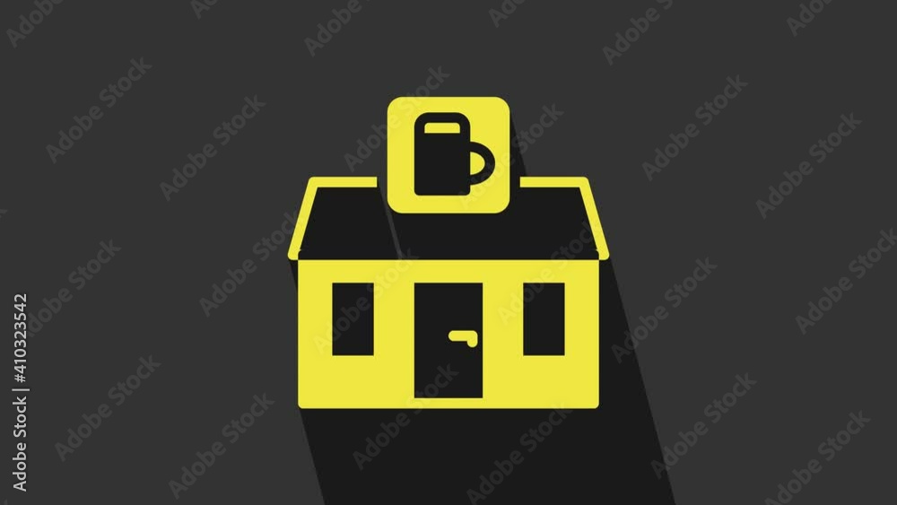 Yellow Store building of beer shop icon isolated on grey background. Brewery sign. 4K Video motion graphic animation Yellow Store building of beer shop icon isolated on grey background. Brewery sign. 4K Video motion graphic animation