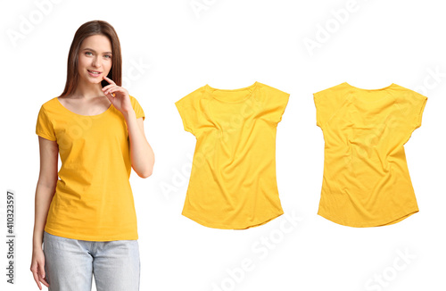 Young woman with stylish t-...
