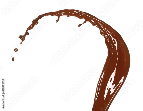 Splash of hot chocolate on white background
