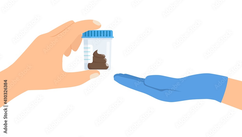 Vetor de The patient gives the doctor a jar of stool . Medical ...