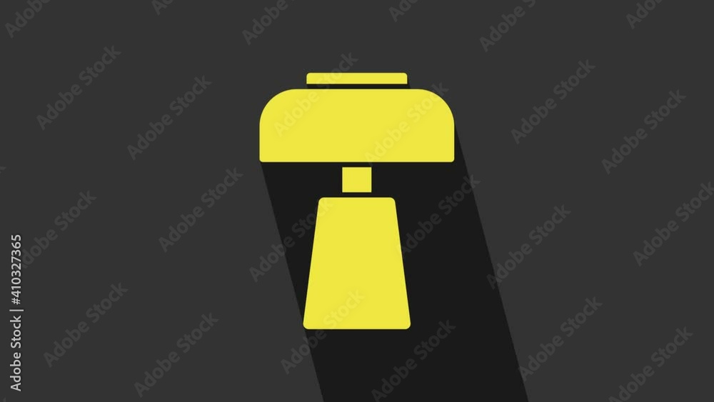 Yellow Table lamp icon isolated on grey background. Desk lamp. 4K Video motion graphic animation Yellow Table lamp icon isolated on grey background. Desk lamp. 4K Video motion graphic animation