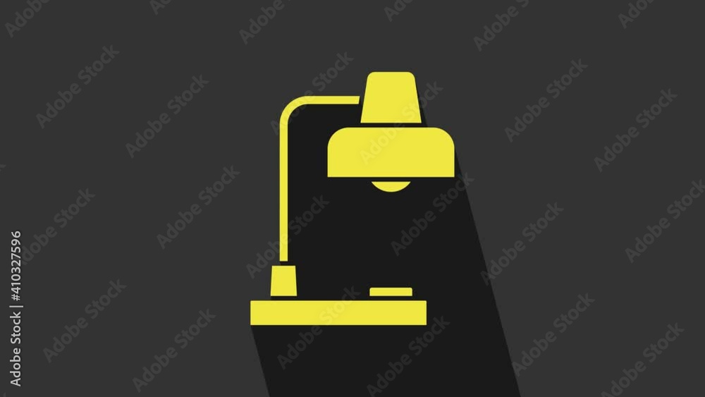 Yellow Table lamp icon isolated on grey background. Desk lamp. 4K Video motion graphic animation Yellow Table lamp icon isolated on grey background. Desk lamp. 4K Video motion graphic animation