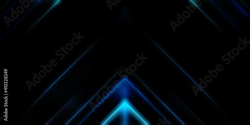 Abstract shining geometric lights background. Fractal symmetric graphic illustration. Intersecting glowing and shimmering bars.