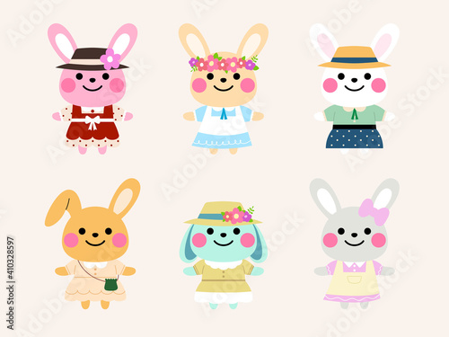 vintage rabbit character illustration set