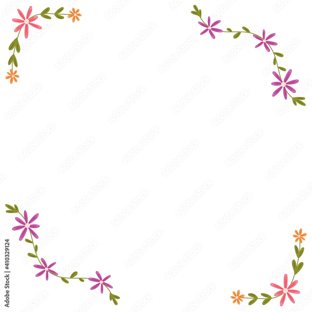 Floral frame with edging on the borders. Vector isolated spring decoration Floral frame with edging on the borders. Vector isolated spring decoration