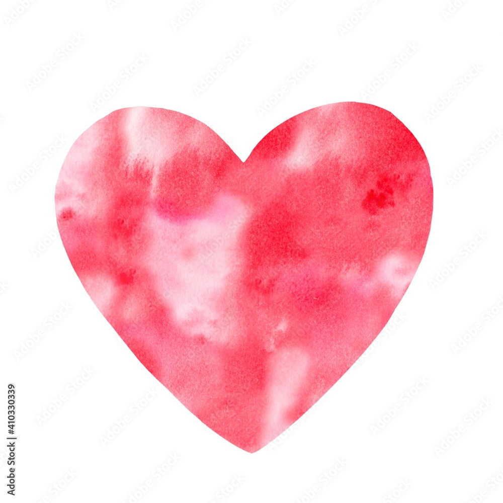 watercolor illustration. Heart symbol, love, pink color, sign for design postcards, print, Valentine's Day, wedding