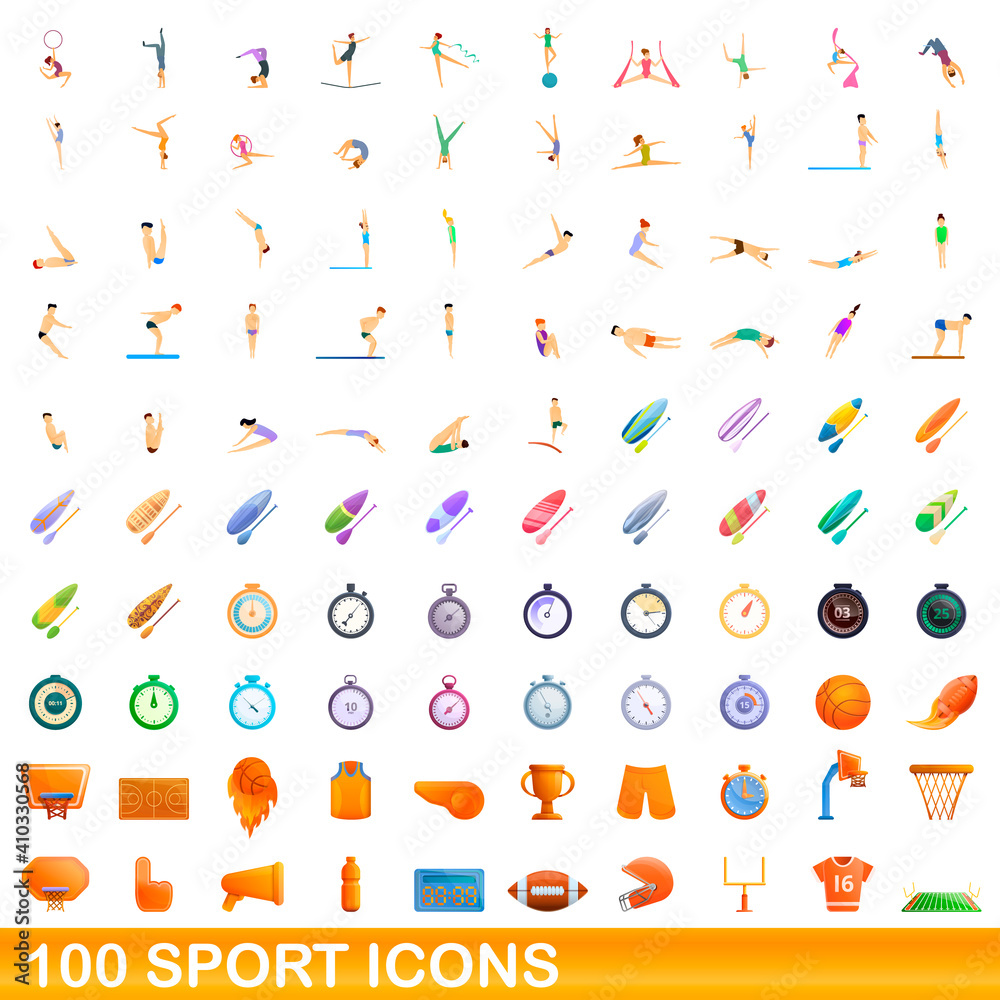 100 sport icons set. Cartoon illustration of 100 sport icons vector set isolated on white background 100 sport icons set. Cartoon illustration of 100 sport icons vector set isolated on white background