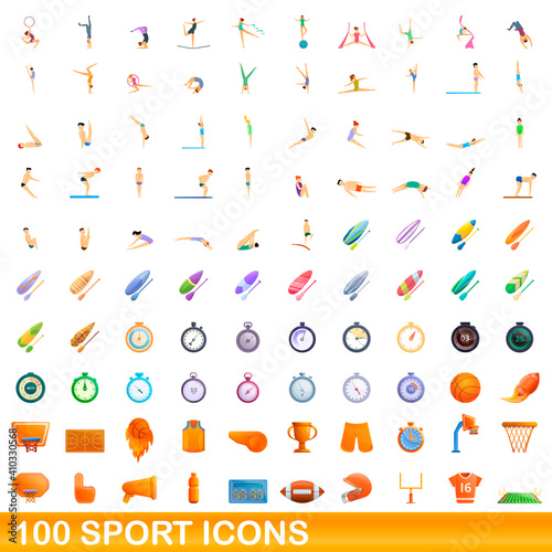 100 sport icons set. Cartoon illustration of 100 sport icons vector set isolated on white background